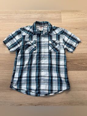 Levi's Men’s Modern White & Blue Plaid Pearl Snap Button-Down Shirt size XL